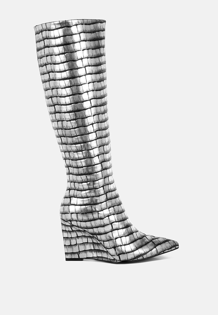 croco metallic long boots#colour_black