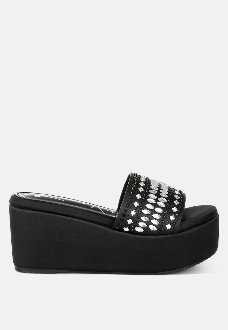 diamante & rhinestone detail stylish flatforms#colour_black
