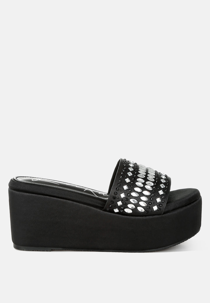 diamante & rhinestone detail stylish flatforms#color_black