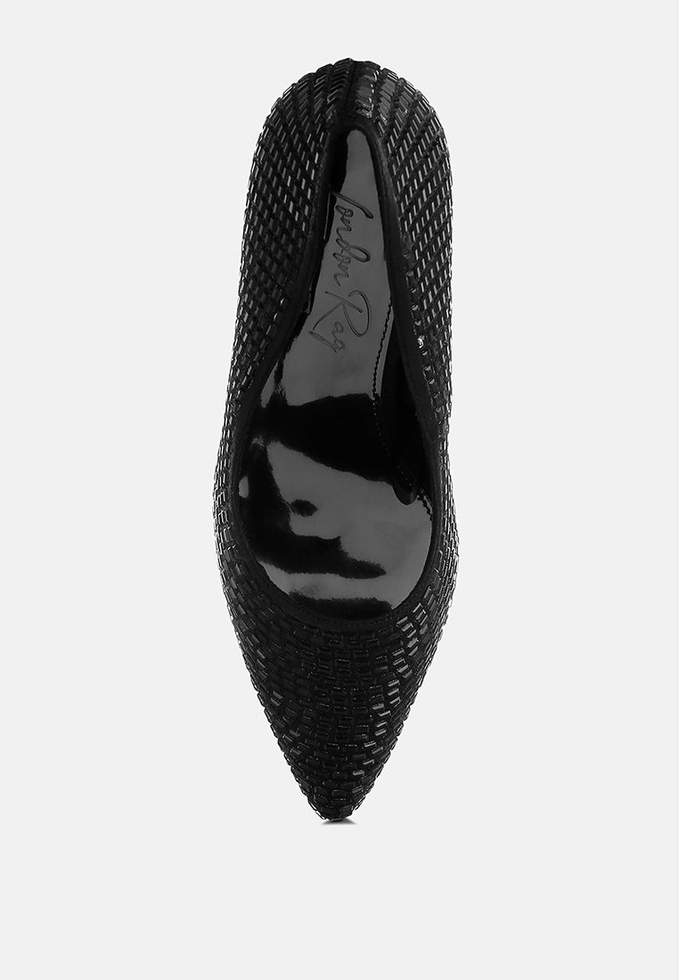 women rhinestones sparkling embellished pumps#color_black