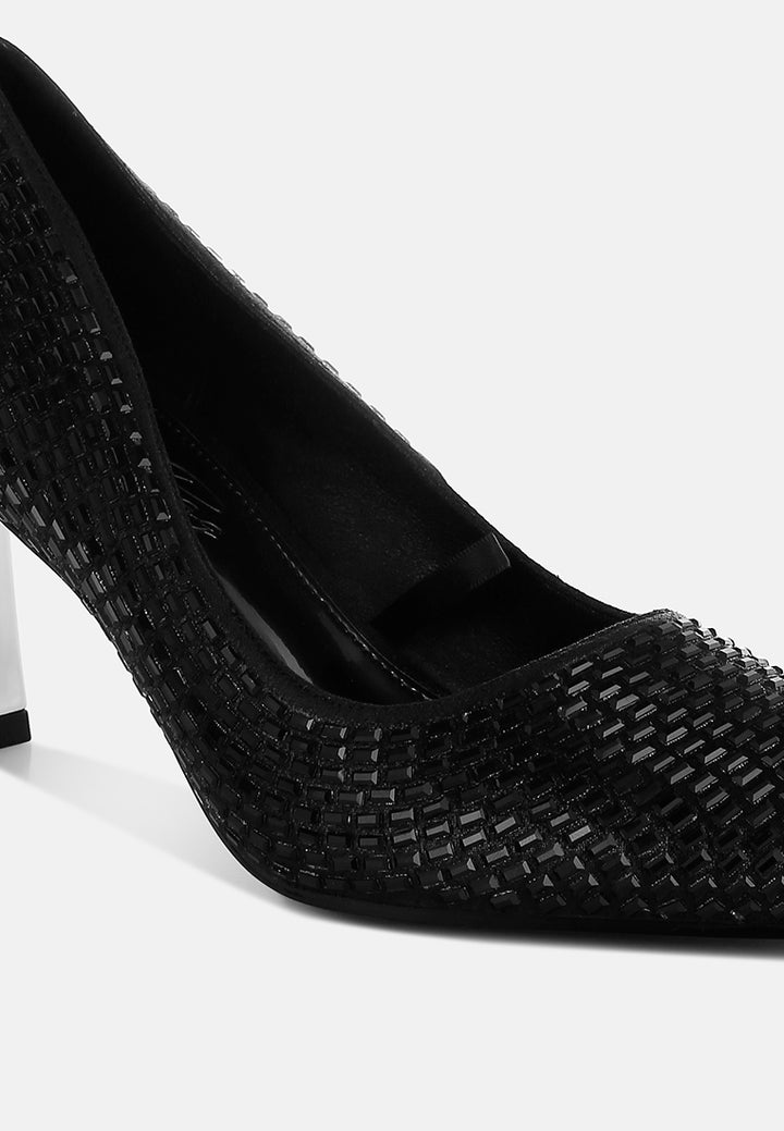 women rhinestones sparkling embellished pumps#color_black