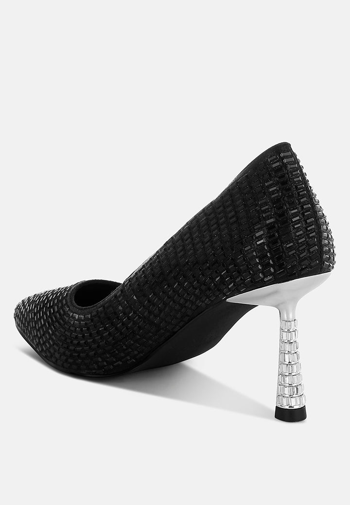 women rhinestones sparkling embellished pumps#color_black