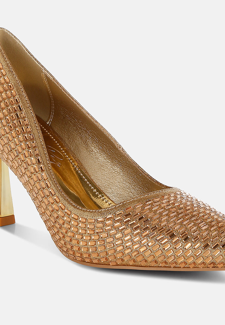 women rhinestones sparkling embellished pumps#color_gold