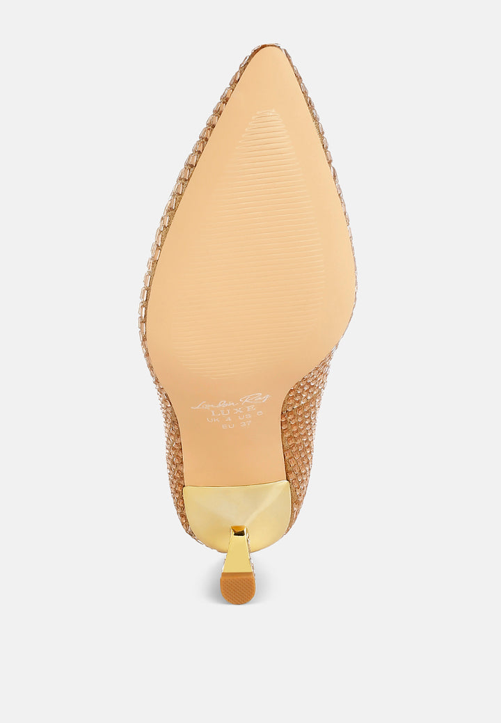 women rhinestones sparkling embellished pumps#color_gold