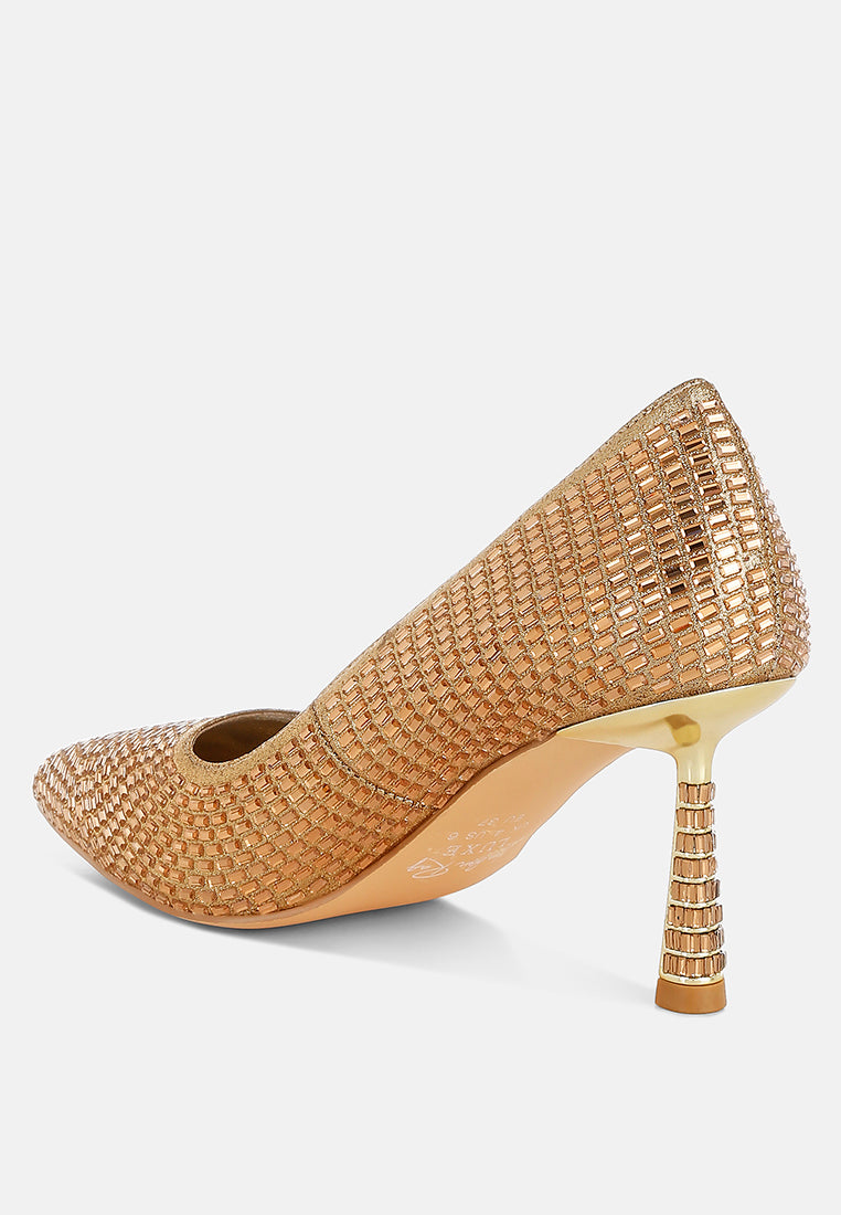 women rhinestones sparkling embellished pumps#color_gold