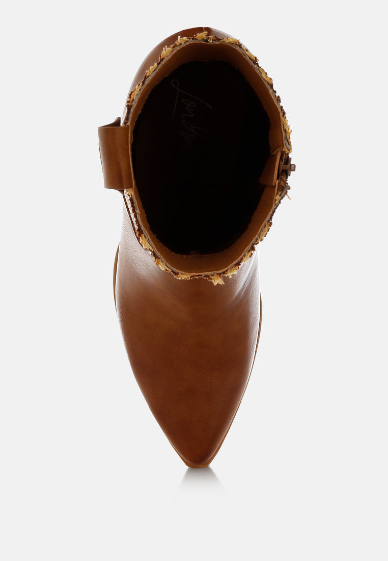 women raffia & faux leather cowboy boots#color_tan