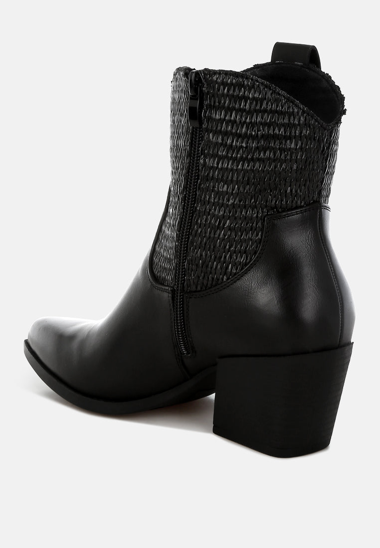 women raffia & faux leather cowboy boots#color_black