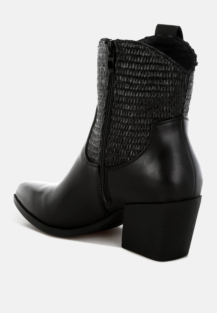 women raffia & faux leather cowboy boots#color_black