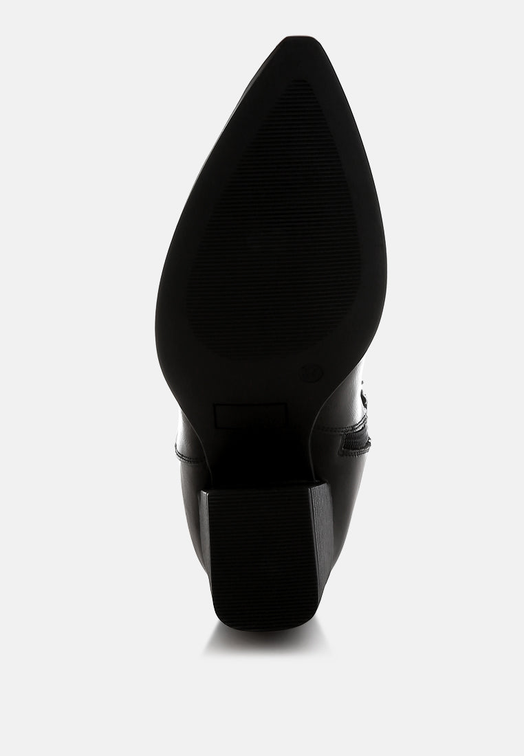 women raffia & faux leather cowboy boots#color_black