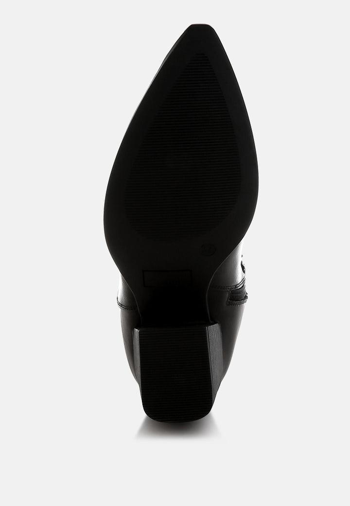 women raffia & faux leather cowboy boots#color_black