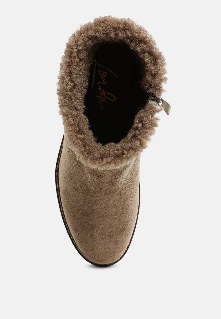 women faux fur harness boots#color_taupe