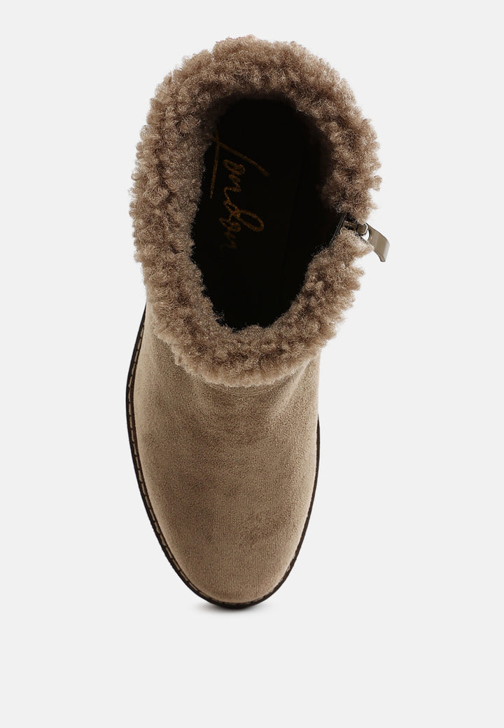 women faux fur harness boots#color_taupe