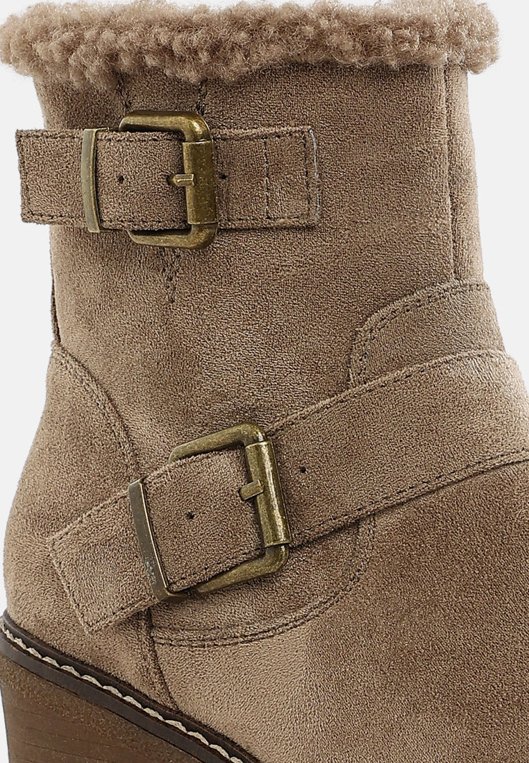 women faux fur harness boots#color_taupe