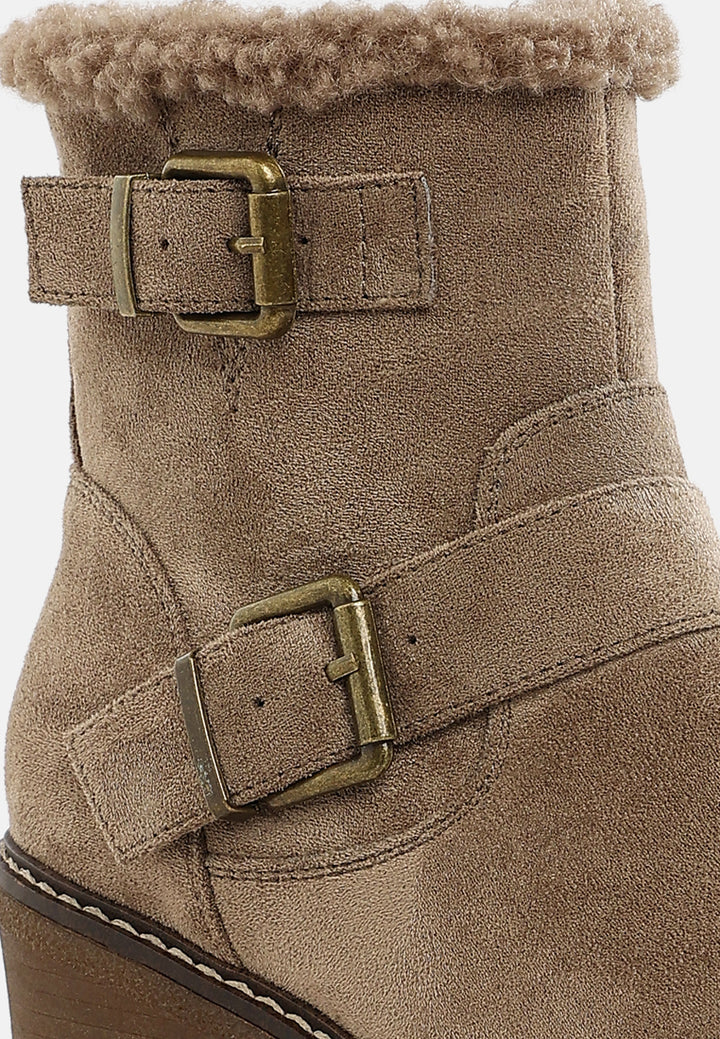 women faux fur harness boots#color_taupe