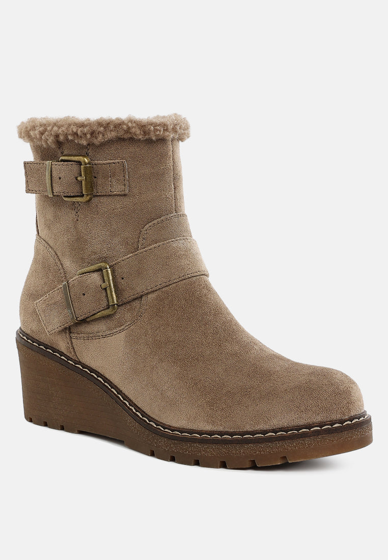 women faux fur harness boots#color_taupe