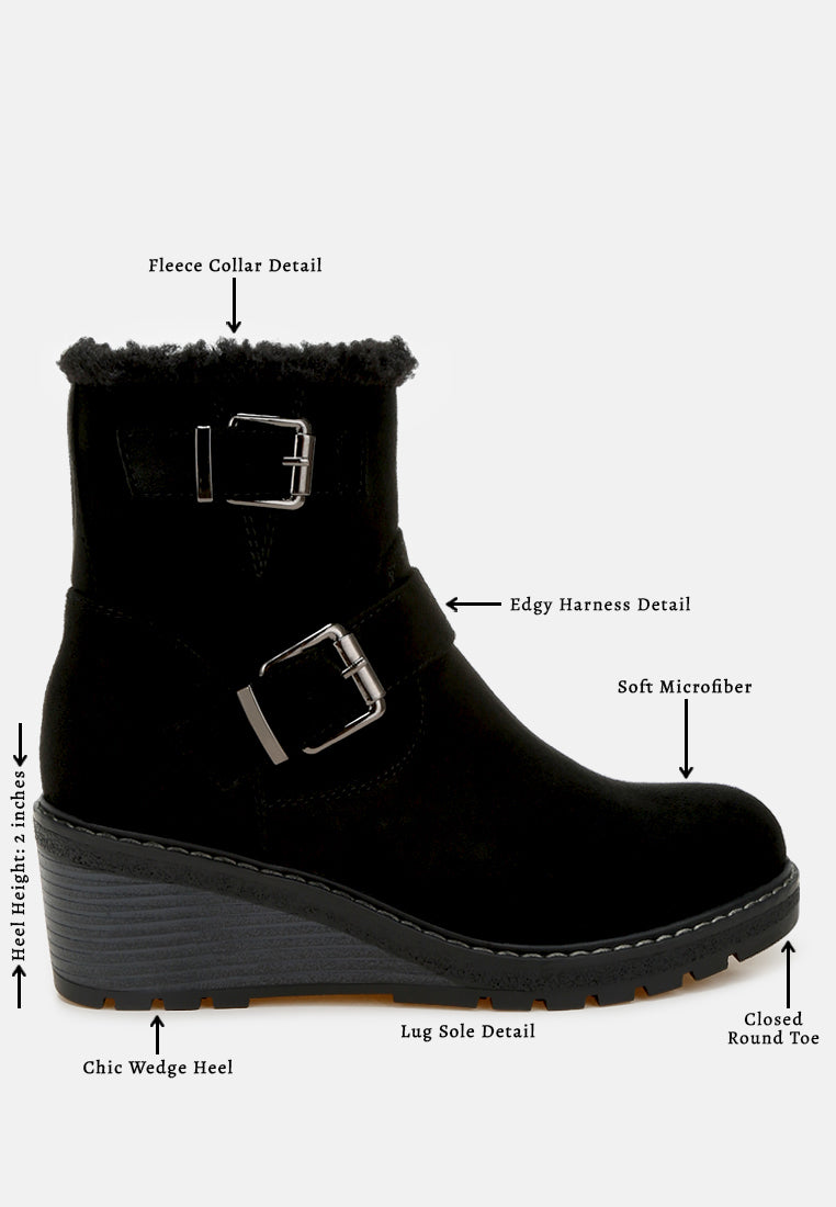 women faux fur harness boots#color_black