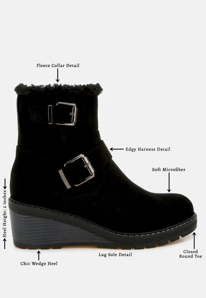 women faux fur harness boots#color_black