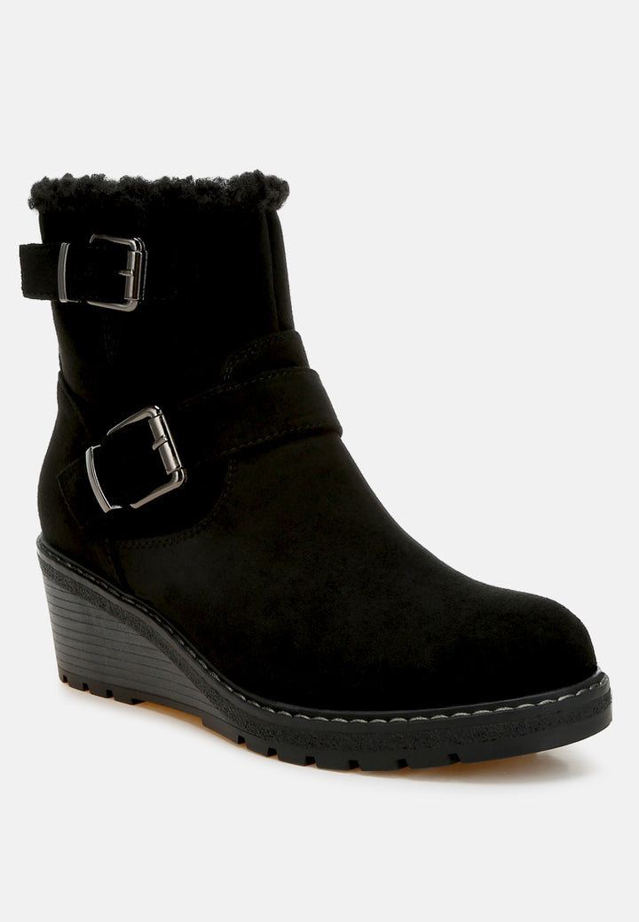 women faux fur harness boots#color_black