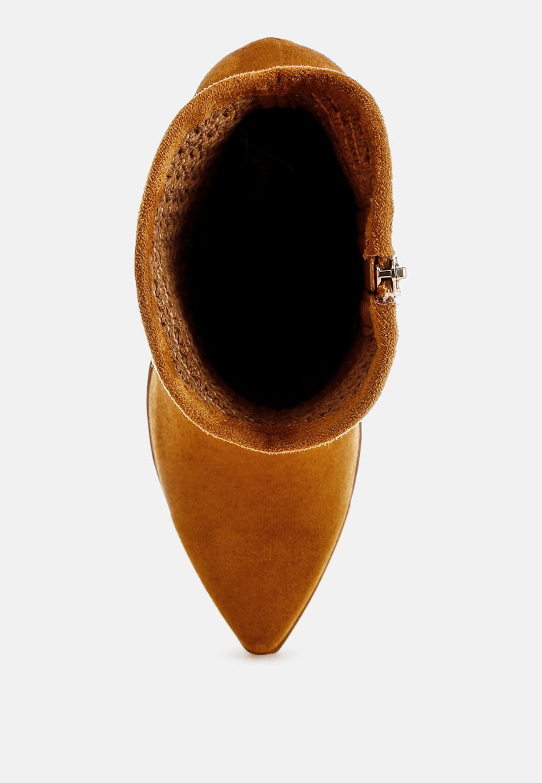 women woven pointy western boots#color_tan