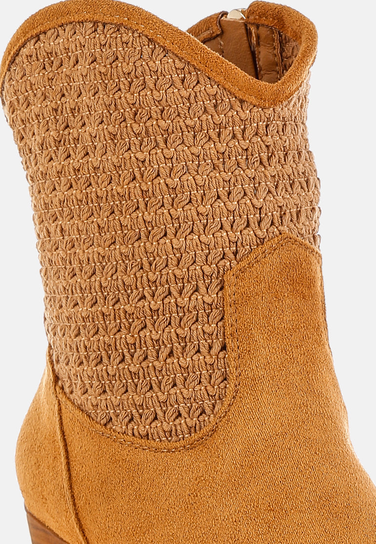 women woven pointy western boots#color_tan