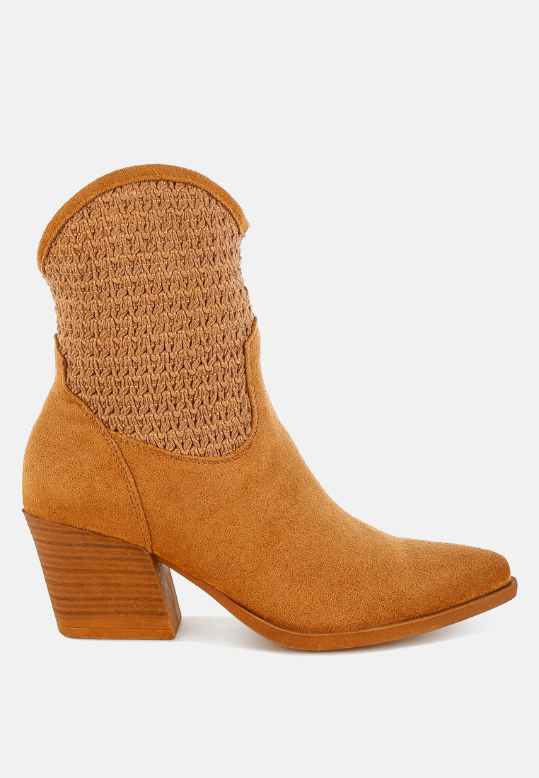women woven pointy western boots#color_tan