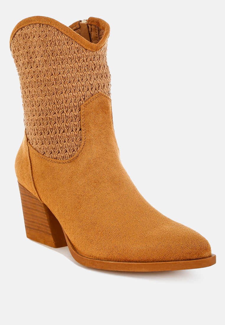 women woven pointy western boots#color_tan