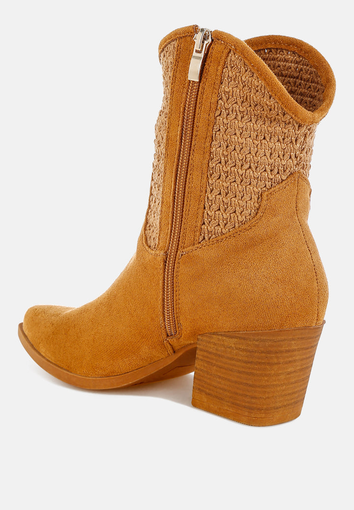 women woven pointy western boots#color_tan