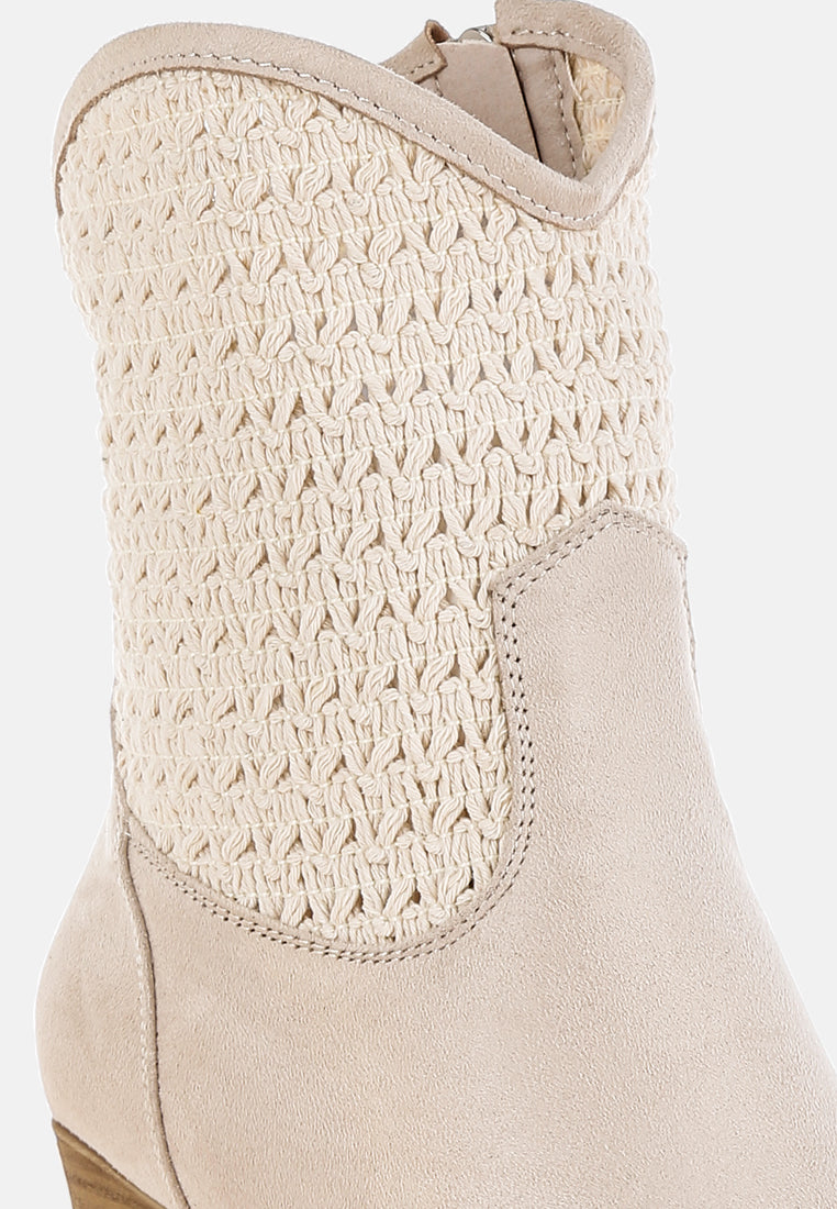 women woven pointy western boots#color_beige