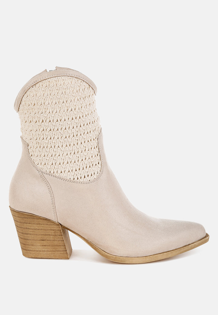 women woven pointy western boots#color_beige
