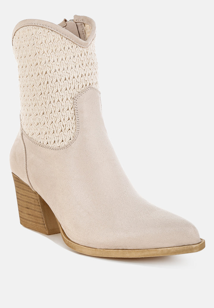 women woven pointy western boots#color_beige