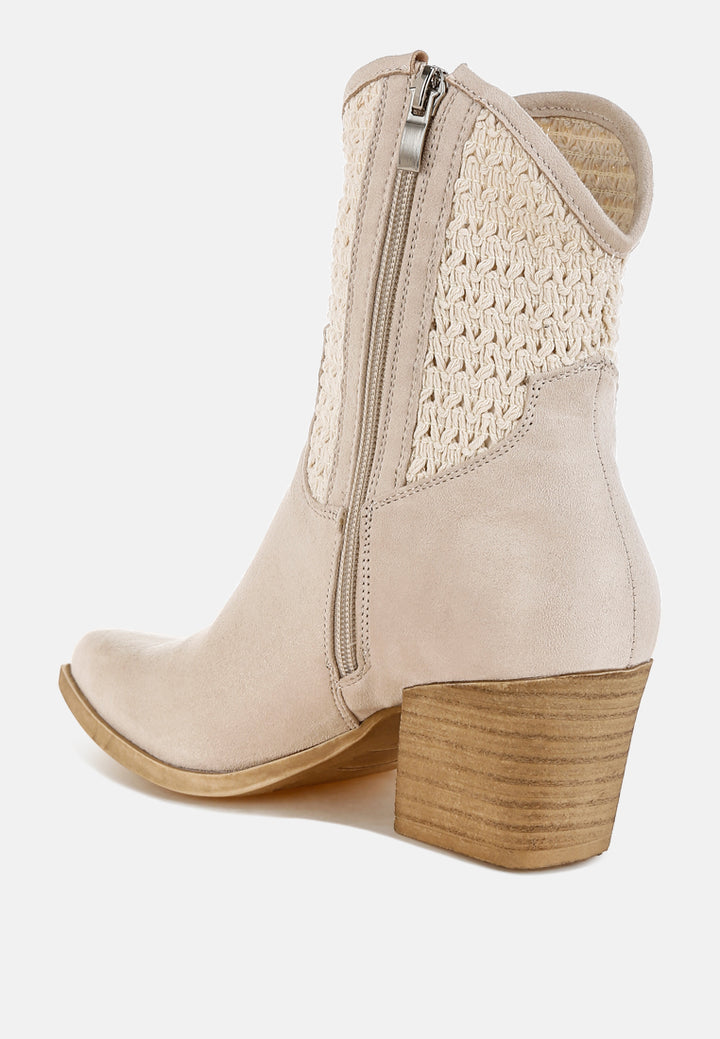 women woven pointy western boots#color_beige