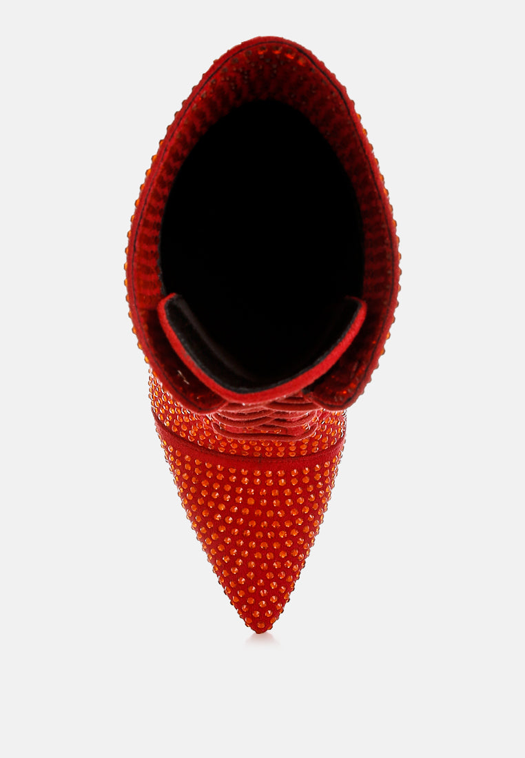 rhinestones embellished calf boots#colour_red