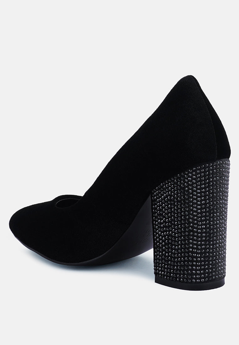 women diamante block heeled pumps#color_black