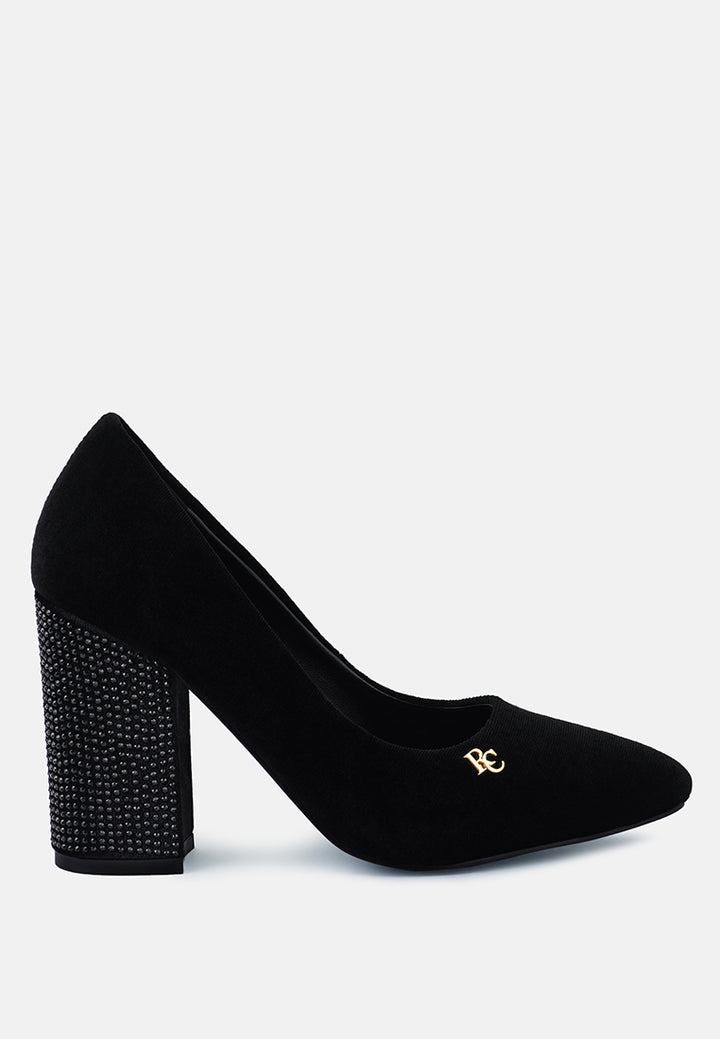 women diamante block heeled pumps#color_black