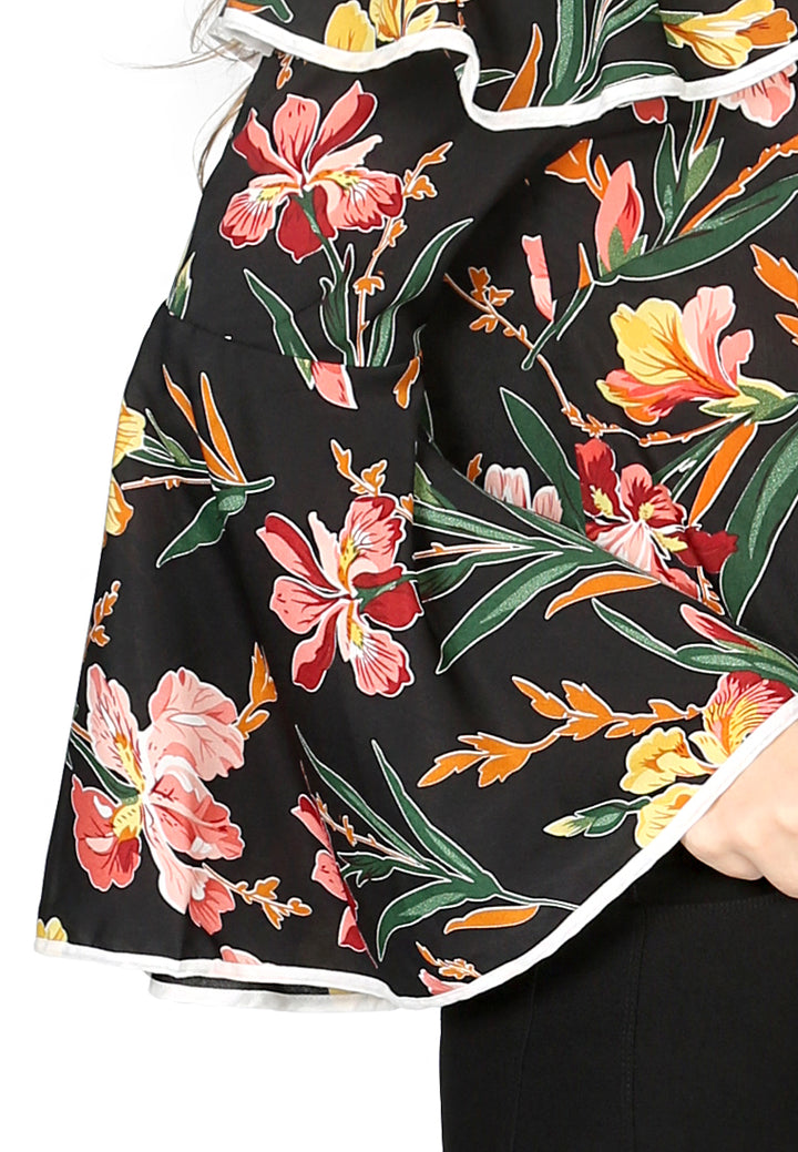 Women Burgundy Stripe Off Shoulder Flared Sleeve Top