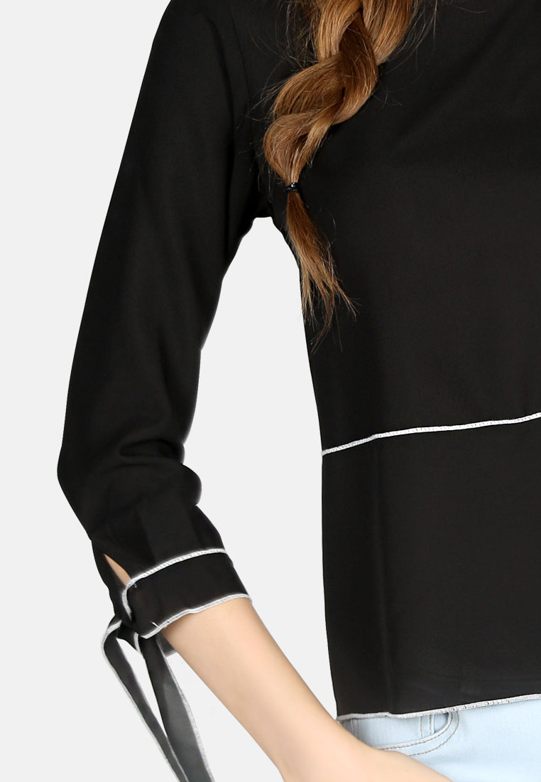 Black Elbow Sleeve Casual Top