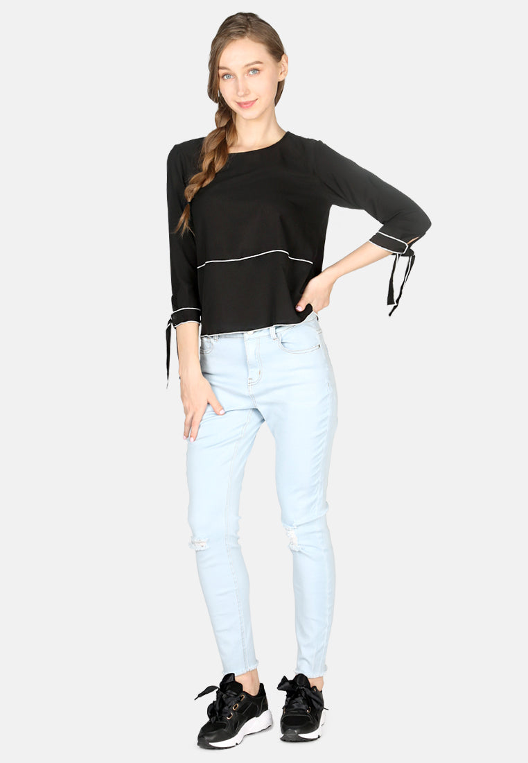 Black Elbow Sleeve Casual Top