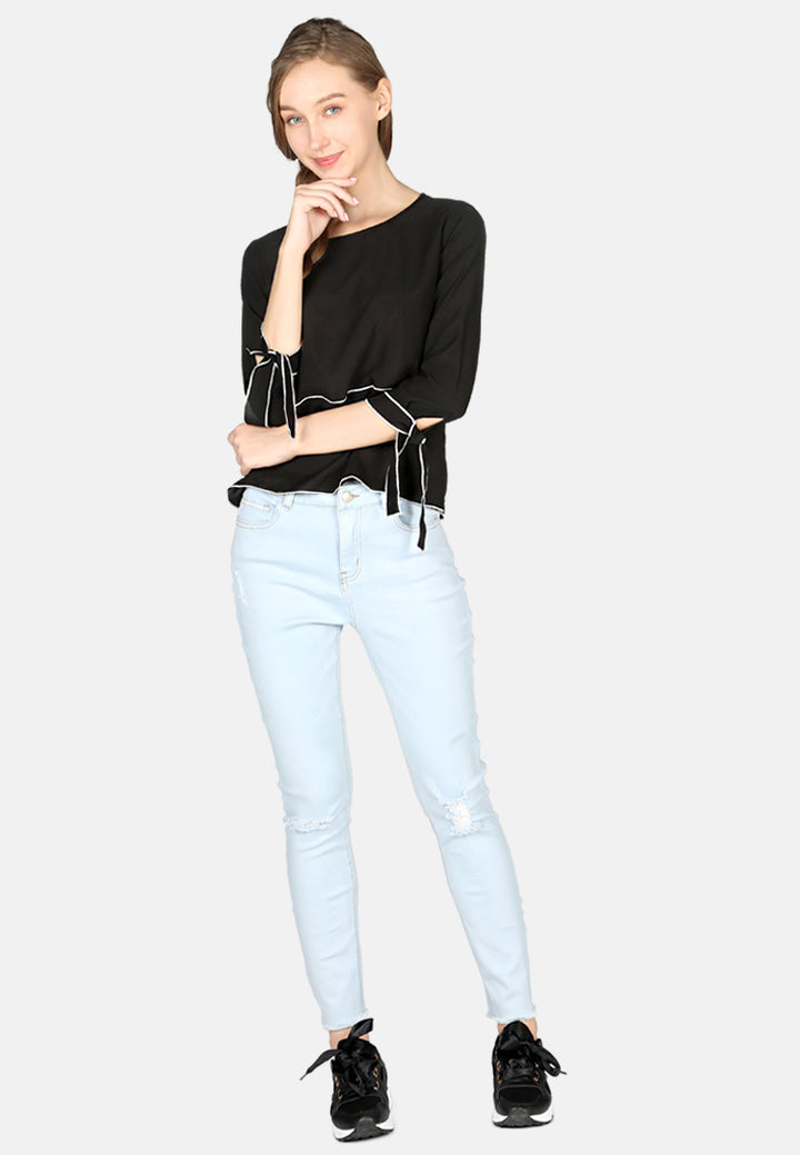 Black Elbow Sleeve Casual Top