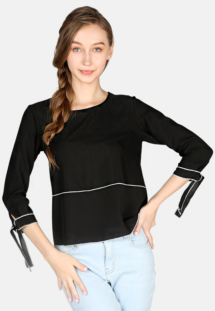 Black Elbow Sleeve Casual Top