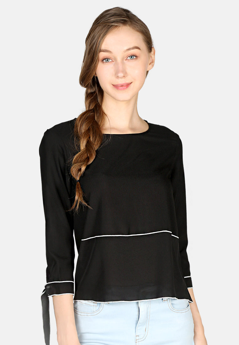 Black Elbow Sleeve Casual Top