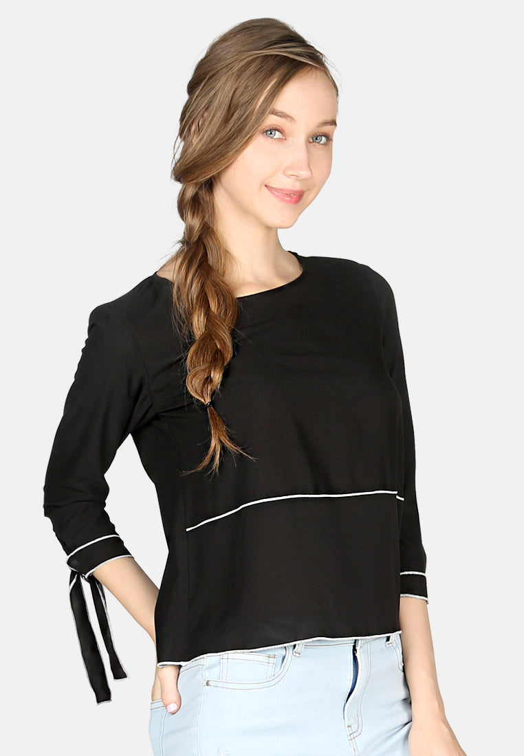 Black Elbow Sleeve Casual Top