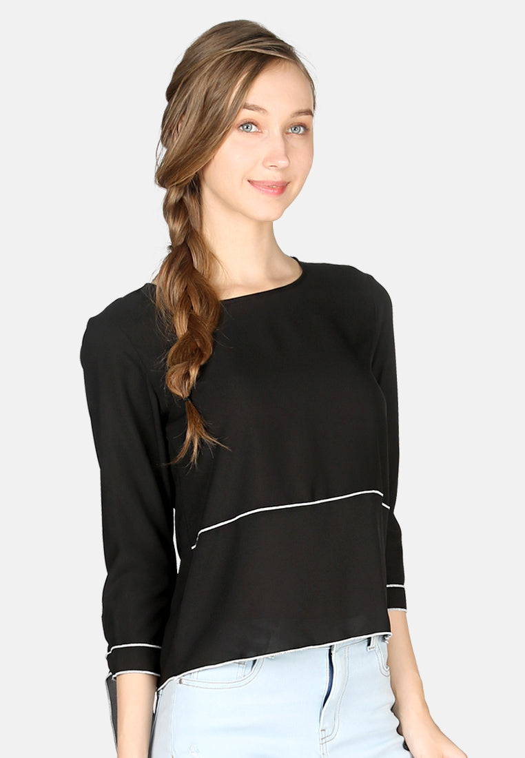 Black Elbow Sleeve Casual Top