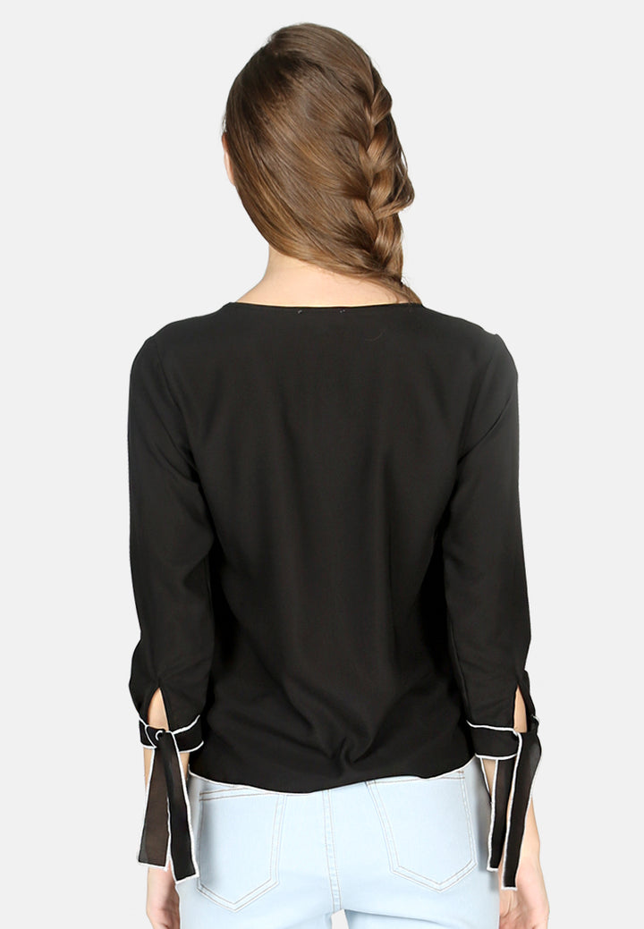 Black Elbow Sleeve Casual Top