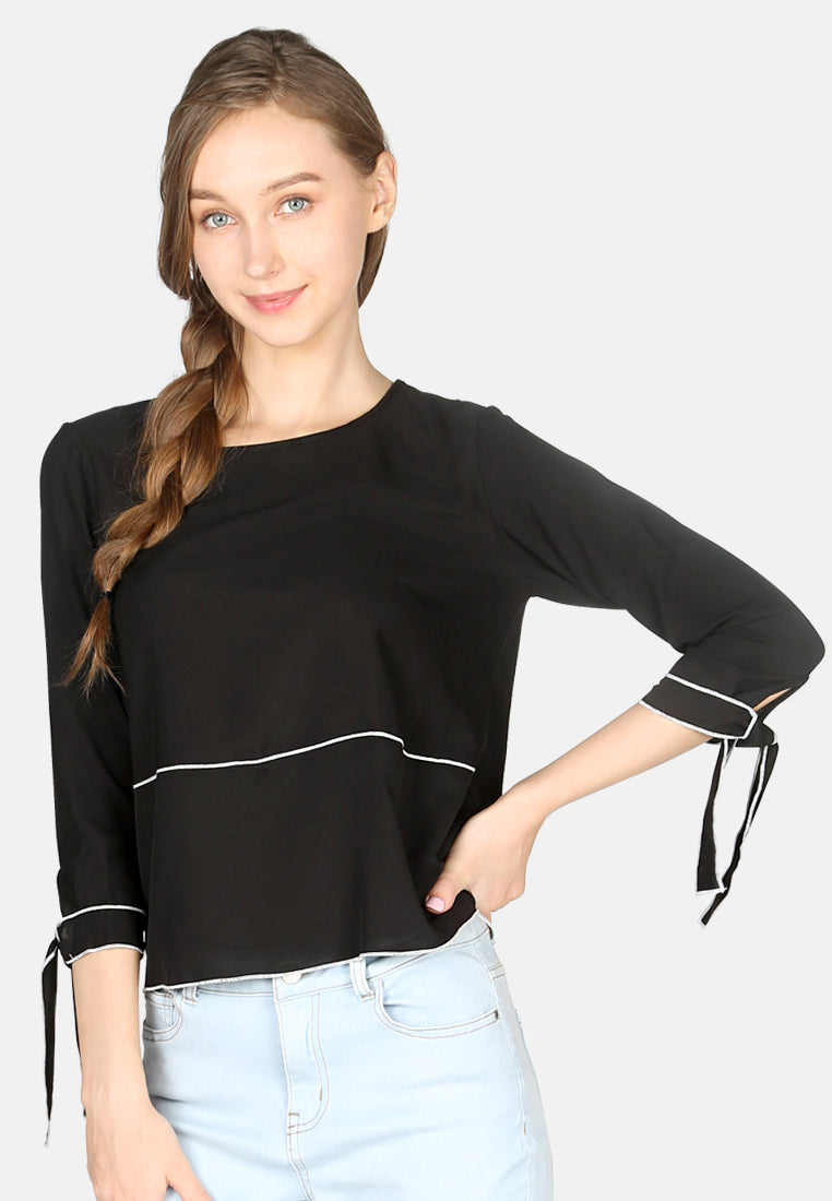 Black Elbow Sleeve Casual Top