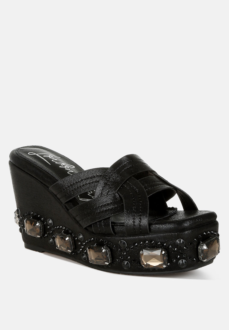 chunky diamante & rhinestone cut-out sandals#colur_black