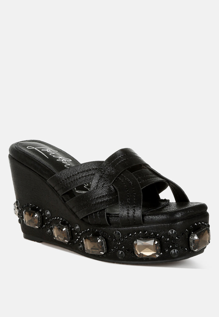 chunky diamante & rhinestone cut-out sandals#colur_black