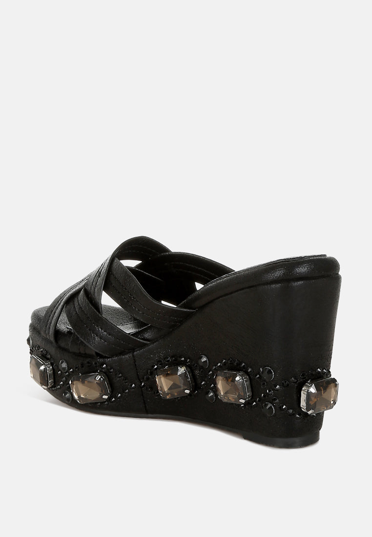 chunky diamante & rhinestone cut-out sandals#colur_black