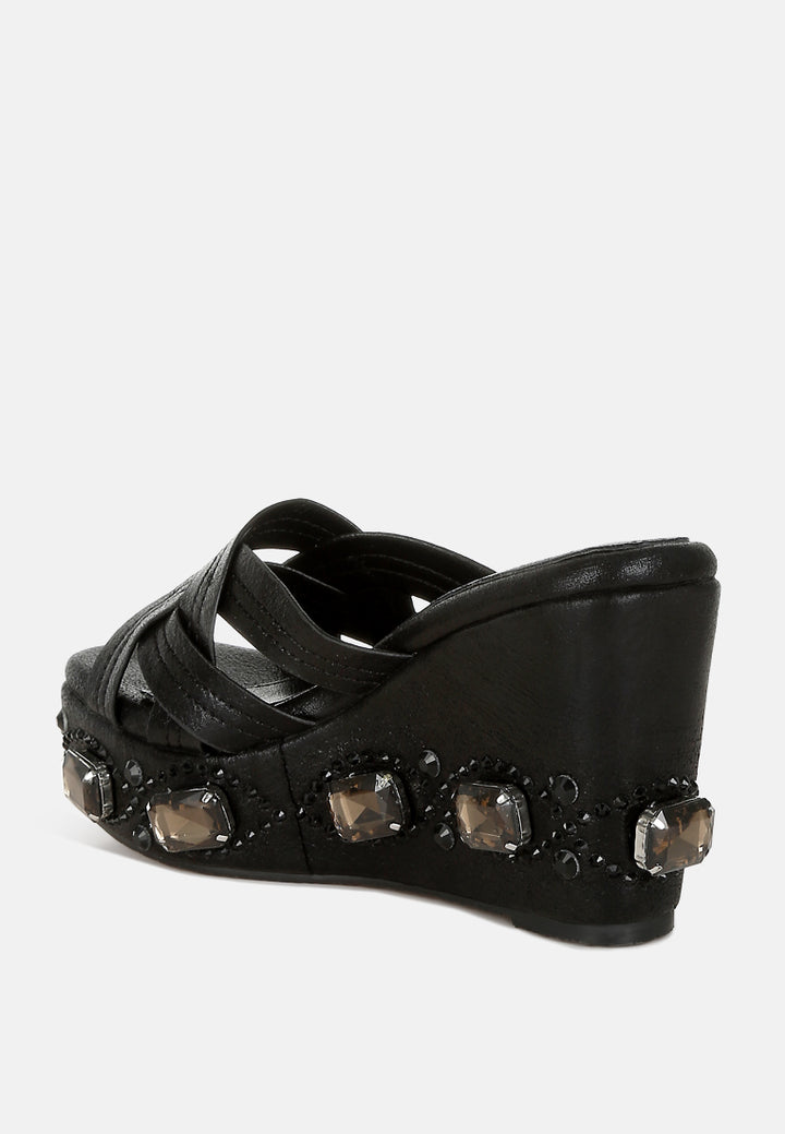 chunky diamante & rhinestone cut-out sandals#colur_black