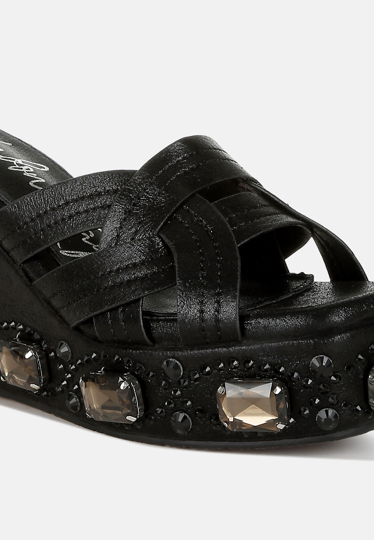 chunky diamante & rhinestone cut-out sandals#colur_black