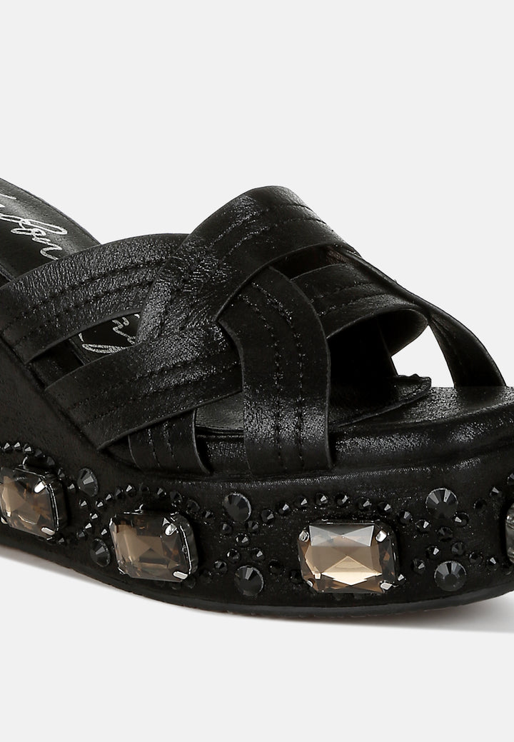 chunky diamante & rhinestone cut-out sandals#colur_black